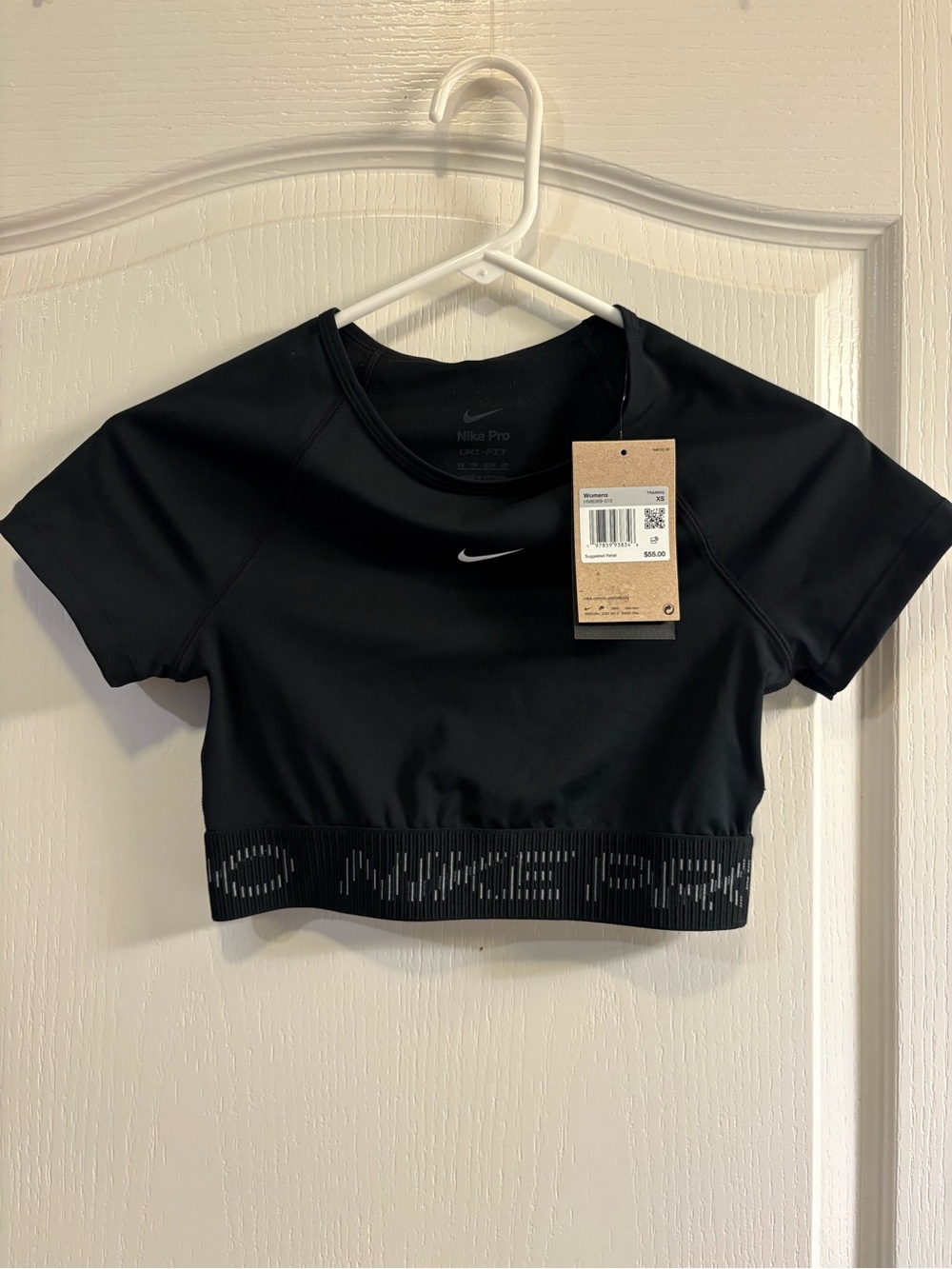 Nike Black Pro Crop Top with Elastic Logo Hem - Picture 4 of 11